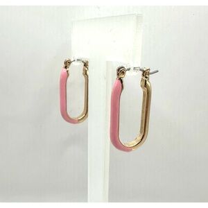 Gold & Light Pink enamel U-shaped huggie earrings